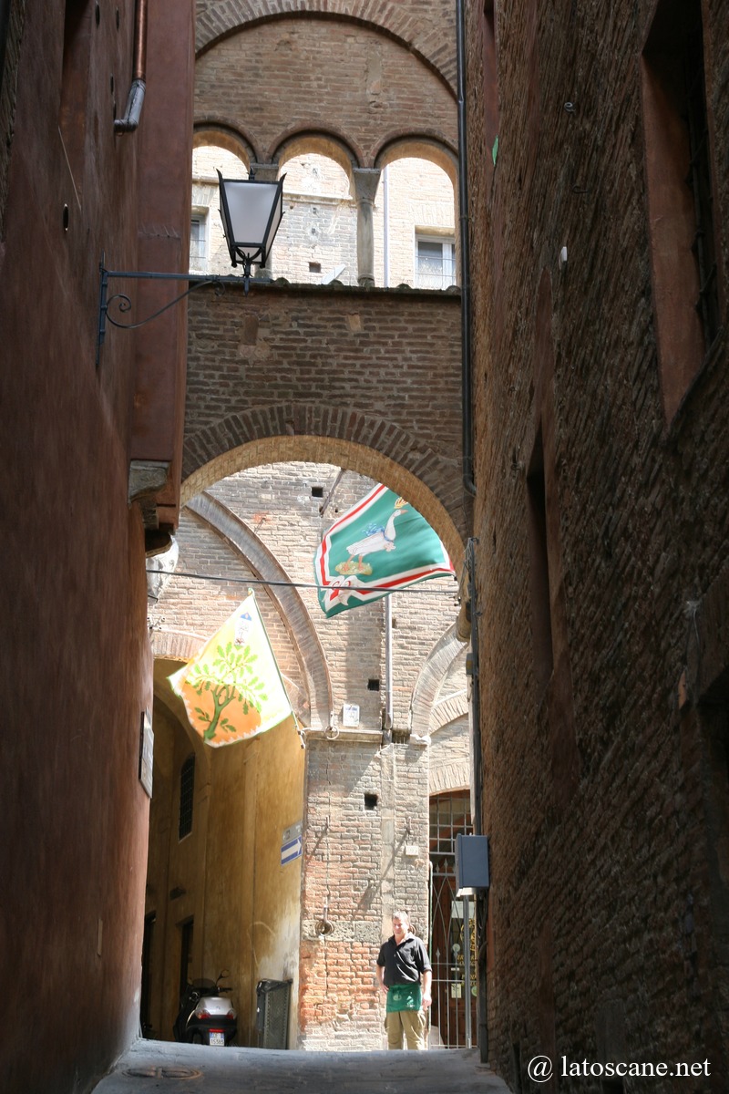 View of via di Beccheria, historic centre of Siena